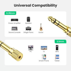 Ugreen 1x Jack 6.35 mm Male - 1x Jack 3.5 mm Female, auriu