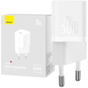 Incarcator retea Baseus GaN5, 1x USB-C, Fast Charger 30W, White