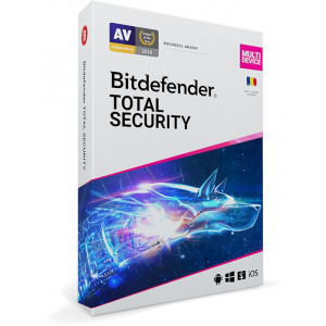 Bitdefender Total Security Multi-Device, 3 Dispozitive, 1 An + 1 An gratuit, Licenta noua, Retail