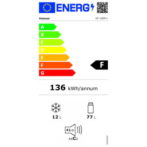 Heinner HF-V89F+, 89 L, Clasa F, Iluminare LED, Usa reversibila, 82 cm, Alb