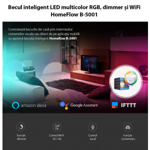 Homeflow Bec inteligent LED Wireless B-5001, GU10, 5W(35W), 300lm, RGB, Control de pe telefonul mobil