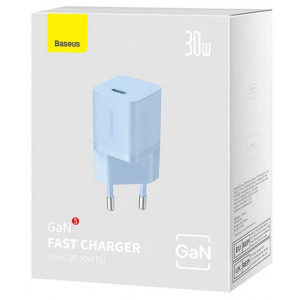 Baseus Mini, GaN5 1x USB-C, Fast Charge 30W, Blue