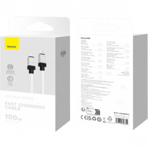 Baseus Coolplay, USB-C Male la USB-C Male, 100W, 1 m, White