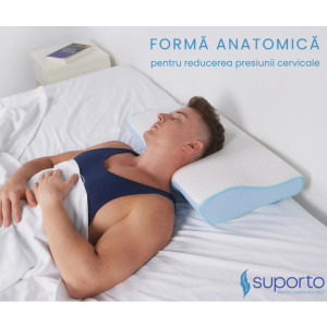 Suporto Perna anatomica si ortopedica cu suport cervical pentru dormit, din spuma cu memorie + Masca de dormit 3D