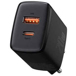 Incarcator retea Baseus Compact CCXJ-B01, 1x USB-C, 1xUSB, Quick Charge 20W, Black