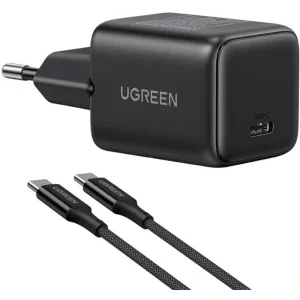 Ugreen X513, 1x USB-C, Quick Charge 30 W, GaN, Black + Cablu USB-C