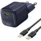Incarcator retea Baseus nerFill FE22, 2x USB-C, Quick Charge 45 W, Black + Cablu USB-C