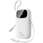Baterie externa Baseus EnerFill FC31, 10000 mAh, 1x USB, 1x USB-C, 45 W, Display, 2x Cabluri USB-C integrate, White