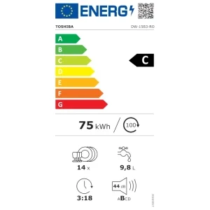 Toshiba DW-15B3, 15 seturi, 7 programe, Clasa C, Inverter, AquaStop, 60 cm