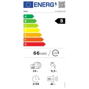Haier XS 6B0M3PDB, 16 seturi, 10 programe, Clasa B, Inverter, PowerWash, Flex Zone, hOn, 60 cm