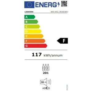 Liebherr Vitrina vinuri WKt 4552, 435 L, 201 sticle, Clasa F, Control electronic, 165 cm, Maro