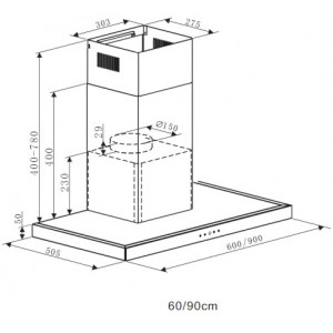 Heinner decorativa DCH-6590TIX, Putere absorbtie 624 m3/h, 1 motor, Control touch, Timer, 90 cm, Inox/Negru