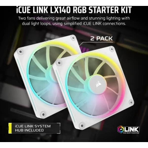 Corsair iCUE LX140 RGB Fan Starter Kit 140mm White