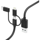 Cablu de date / adaptor Hama USB Male la MicroUSB Male & USB-C Male & Lightning Male, 1.5 m, Black