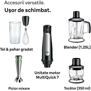 Braun Mixer vertical MultiQuick 7 MQ7045X, 1000W, 1.25 L / 0.6 L / 0.35L, Negru/Argintiu
