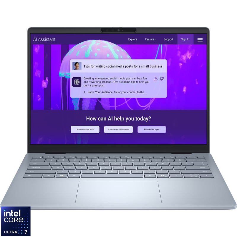 Laptop DELL 14'' Plus DB14250, 2.5K, Procesor Intel® Core™ Ultra 7 256V (12M Cache, up to 4.80 GHz), 16GB LPDDR5X, 512GB SSD, Intel Arc 140V, Win 11 Pro, Ice Blue, 3Yr CIS