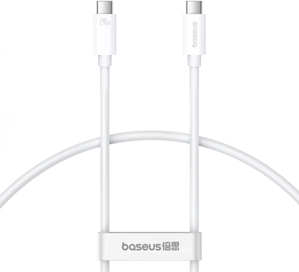 Cablu de date / adaptor Baseus Superior, USB-C Male la USB-C Male, 240 W, USB4, 1.8 m, White