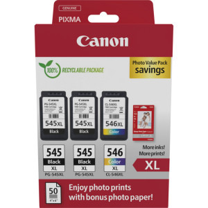 Canon Cartus PG-545XL x2 + CL-546XL + Hartie foto GP-501 50 de coli Value Pack