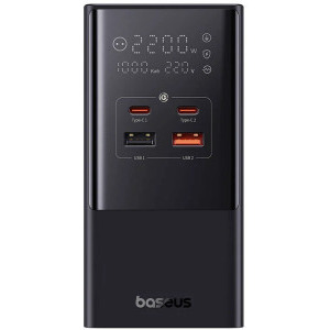 Baseus Powerstrip, 2x USB-C, 2x USB, 2x Schuko, Quick Charge 100 W, GaN, Black