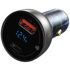 Incarcator auto Baseus Particular Digital Display, 1x USB-C, 1x USB, 65 W, Display, Grey