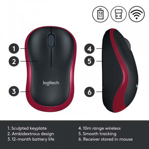 Logitech M185, Wireless, Red