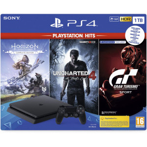 Sony Playstation 4 Slim 1TB + Horizon Zero Dawn + Uncharted 4 + GT Sport HITS
