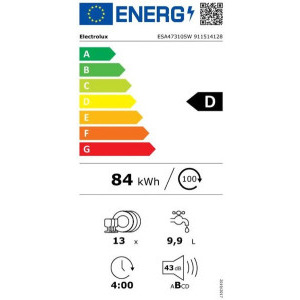 Electrolux ESA47310SW, 13 seturi, 8 programe, Clasa D, Inverter, AutoSense, AirDry, Afisaj digital, 60 cm, Alb
