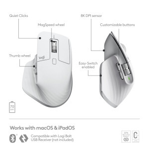 Logitech MX Master 3S for Mac, Bluetooth, Pale Grey