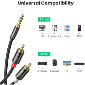 Ugreen AV116, Jack 3.5 mm Male - 2x RCA Male, 1m, negru