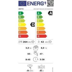 Arctic APLM3DFT38442W, Spalare 8 kg, Uscare 5 kg, 1400 RPM, Clasa D, Silent Inverter, IronExpress, Alb