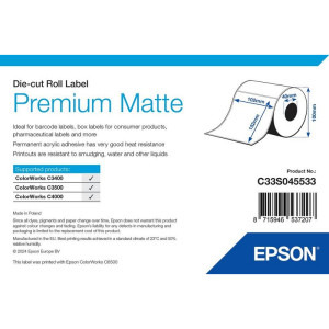 Consumabil Epson Rola etichete pretaiate mate premium C33S045533, 102 mm x 152 mm, 225 etichete