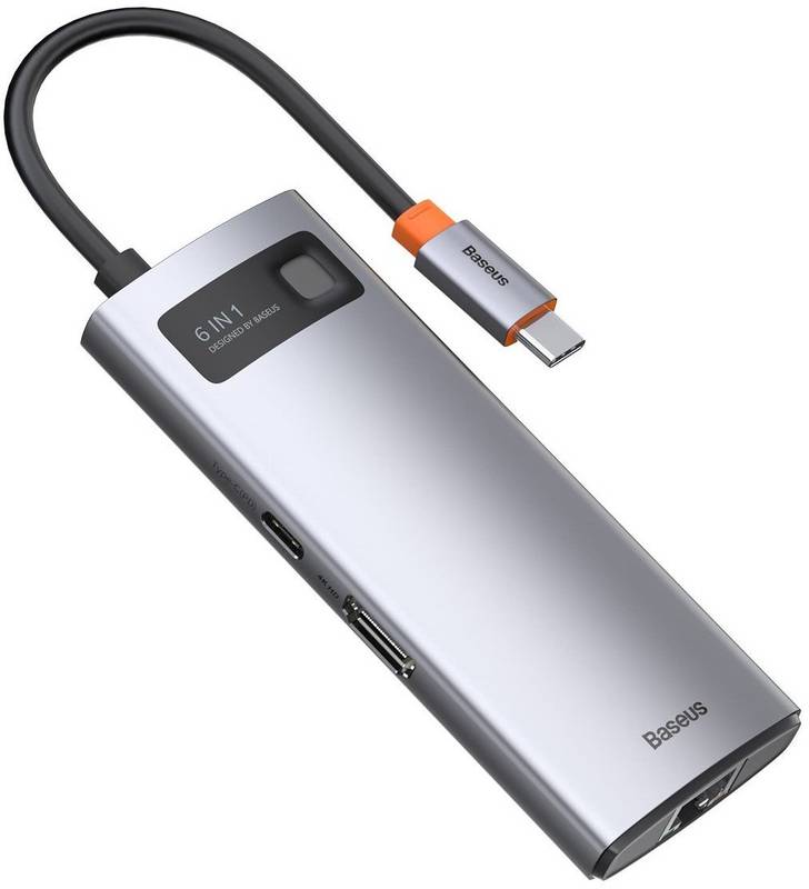Baseus CAHUB-CW0G, USB Tip C, 6-in-1, 100W, redare 4K, Gigabit LAN