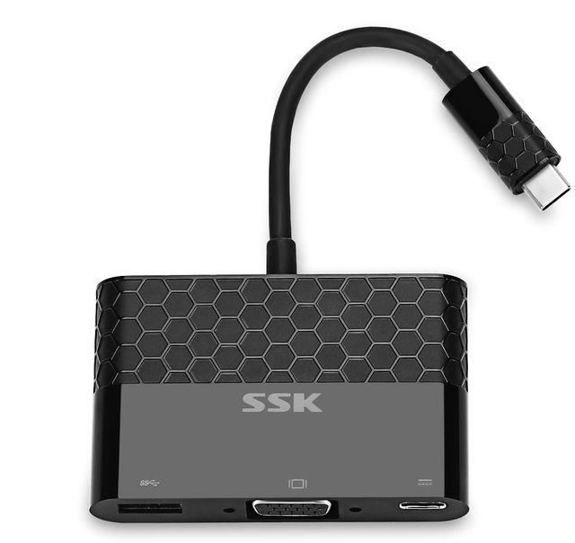 SSK Conectare la USB-C, redare 1x USB-C, 1x USB 3.0 si 1x VGA, rezolutie maxima 1080p