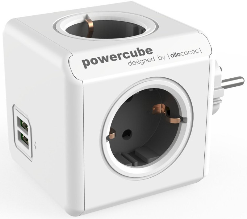 Priza/prelungitor Allocacoc PowerCube Original, 2x USB, 4x Schuko, Grey