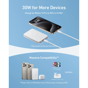Anker MagGo 10000 mAh, 1x USB-C, 15W Wireless, White