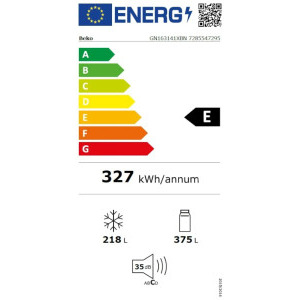 Beko GN163141XBN, 593 L, Clasa E, ProSmart Inverter, NeoFrost Dual Cooling, HarvestFresh, Control electronic, 179 cm, Argintiu