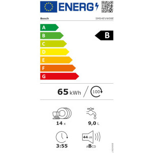 Bosch SMS4EVW08E, 14 seturi, 6 programe, Clasa B, EcoSilence Drive, EfficientDry, VarioFlex, VarioDrawer, RackMatic, AquaStop, AquaSensor, Home Connect, Deschidere automata usa, 60 cm, Alb