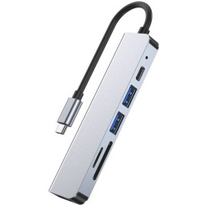 Tech-Protect 6-in-1 V4, 2x USB 3.0, 1x USB-C, 1x HDMI, SD reader, grey