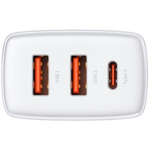 Baseus CCXJ-E02, 2x USB, 1x USB-C, Quick Charge 30W, White