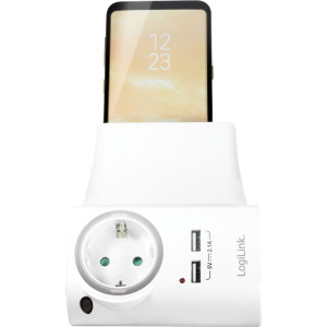 Logilink PA0165, 1x Schuko, 2x USB-A, Iluminare LED, Suport pentru telefon, Alb