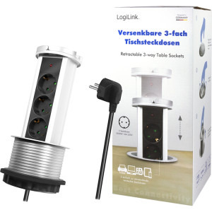 Logilink LPS235A, 3x Schuko, Retractabila, 1.8m, Argintiu-Negru-Alb