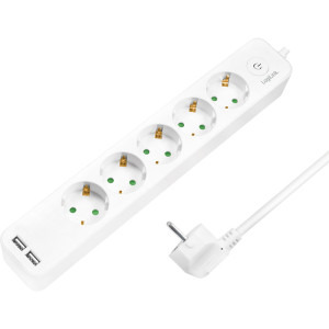 Priza/prelungitor Logilink LPS249U, 5x Schuko, 2x USB-A, 1.5m, Alb