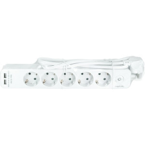 Logilink LPS249U, 5x Schuko, 2x USB-A, 1.5m, Alb