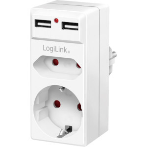 Priza/prelungitor Logilink PA0276, 1x Schuko, 1x Euro Socket, 2x USB-A, Alb
