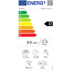 Heinner HWM-VF2712SD++, 7 kg, 1200 RPM, Clasa D, Eco Logic, Argintiu