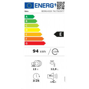 Beko BDIN14320, 13 seturi, 4 programe, Clasa E, Hygiene Intense, Quick&Shine, Mini 30’, Flexible HalfLoad, 60 cm