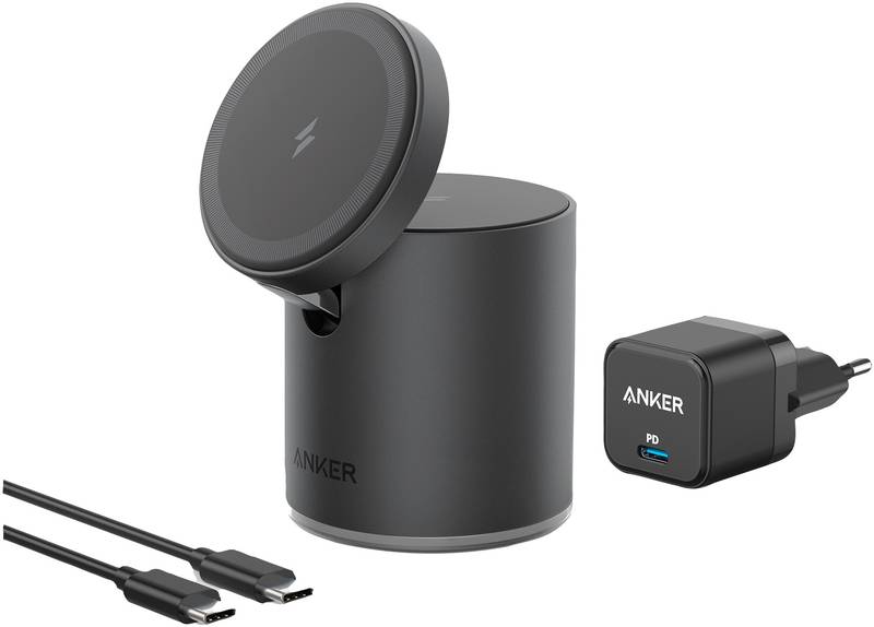 Incarcator wireless Anker PowerWave Mag-Go 2-in-1, 20W, Black, incarca simultan telefonul mobil si ceasul smart