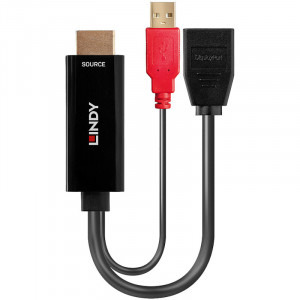 LINDY 1x HDMI 2.0 Male + 1x USB Male - 1x DisplayPort 1.2 Female, negru-rosu