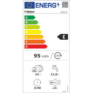 Hansa ZIM627H, 14 seturi, 7 programe, Clasa E, 60 cm