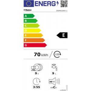 Hansa ZWM416WH, Slim, 9 seturi, 6 programe, Clasa E, 45 cm, Alb
